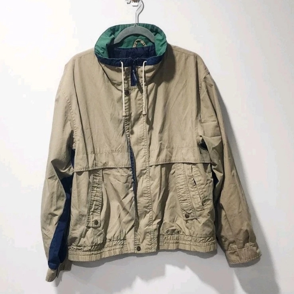RARE Vintage McGregor Tan bomber Jacket Chore Coat Size L Windbreaker Neutral